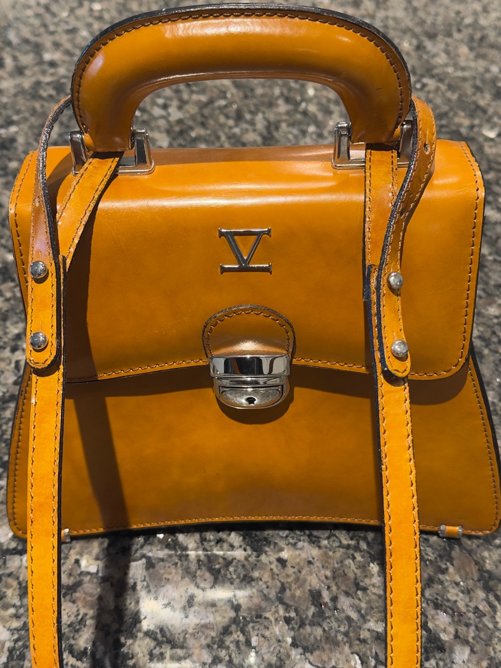 Yellow Structured Leather Top-Handle Shoulder Bag
